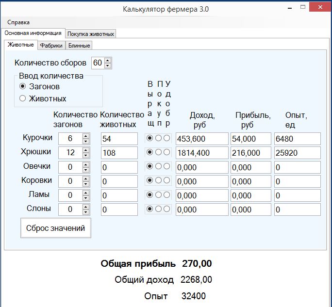 програма - калькулятор прибыли ферма соседи